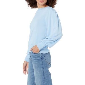 (1706) The Drop Women Vivienne Padded Shoulder Balloon-Sleeve Crew-Neck Sweater